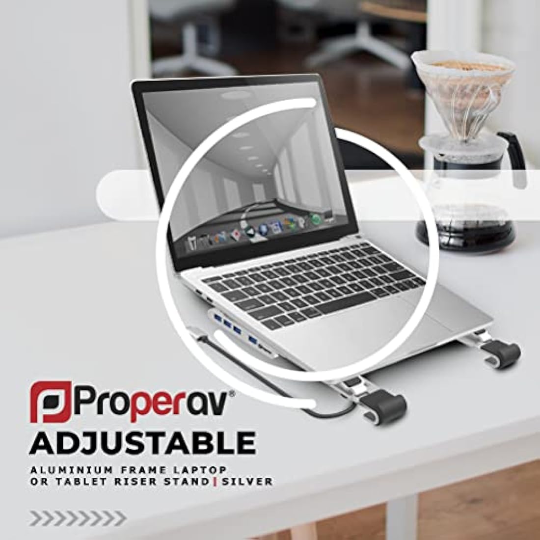 Properav Aluminum Laptop Stand with 100W USB-C Hub & 4 USB-A Ports