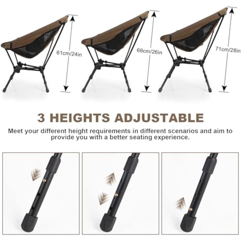 Ultralight Folding Camping Chair – Adjustable Height, Khaki
