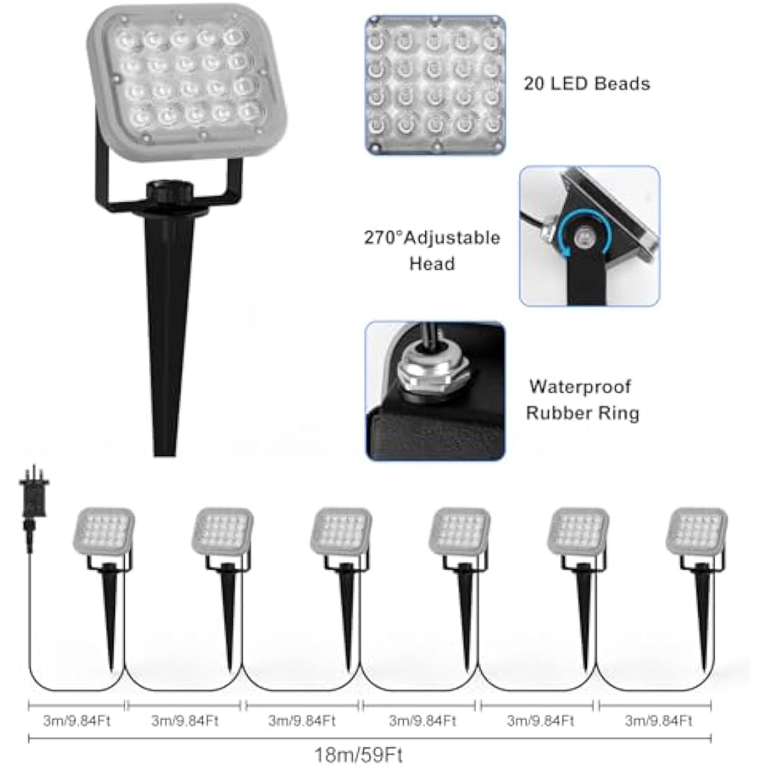 NATPOW RGB Landscape Spotlights | Bluetooth App Control Garden Lights