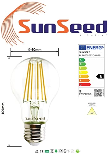 Sunseed E27 9W Filament LED GLS A60 Bulbs | Neutral White 4000K (10 Pack)