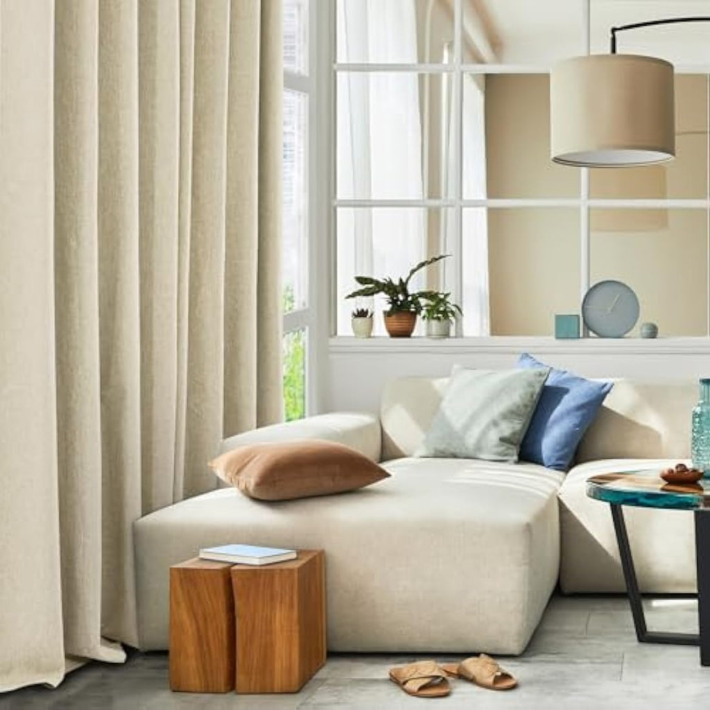 Deconovo Faux Linen Blackout Curtains | Thermal Eyelet Drapes, 2 Panels