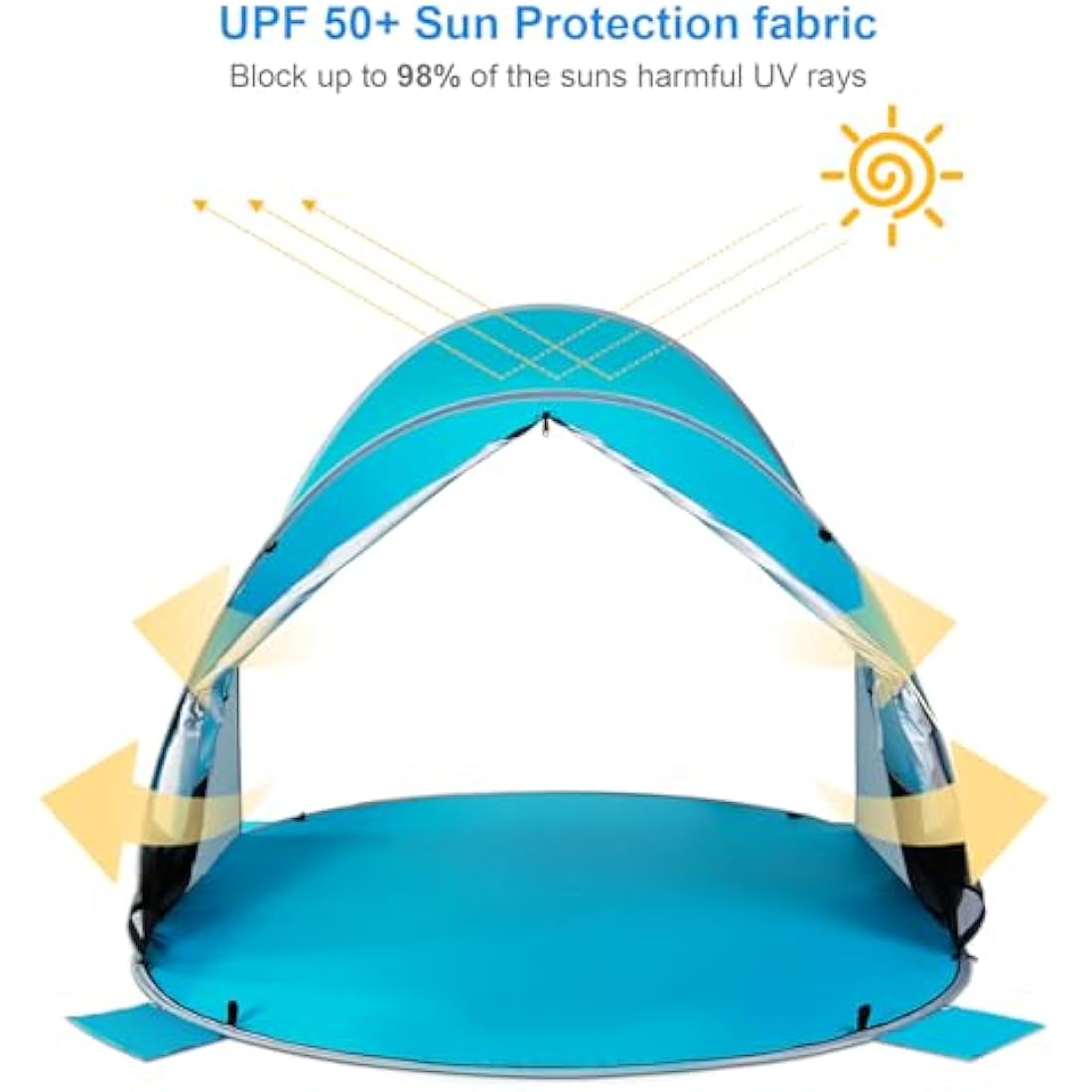 Wolfwise 3-4 Person Pop Up Beach Tent | UPF 50+ Sun Shelter - Blue