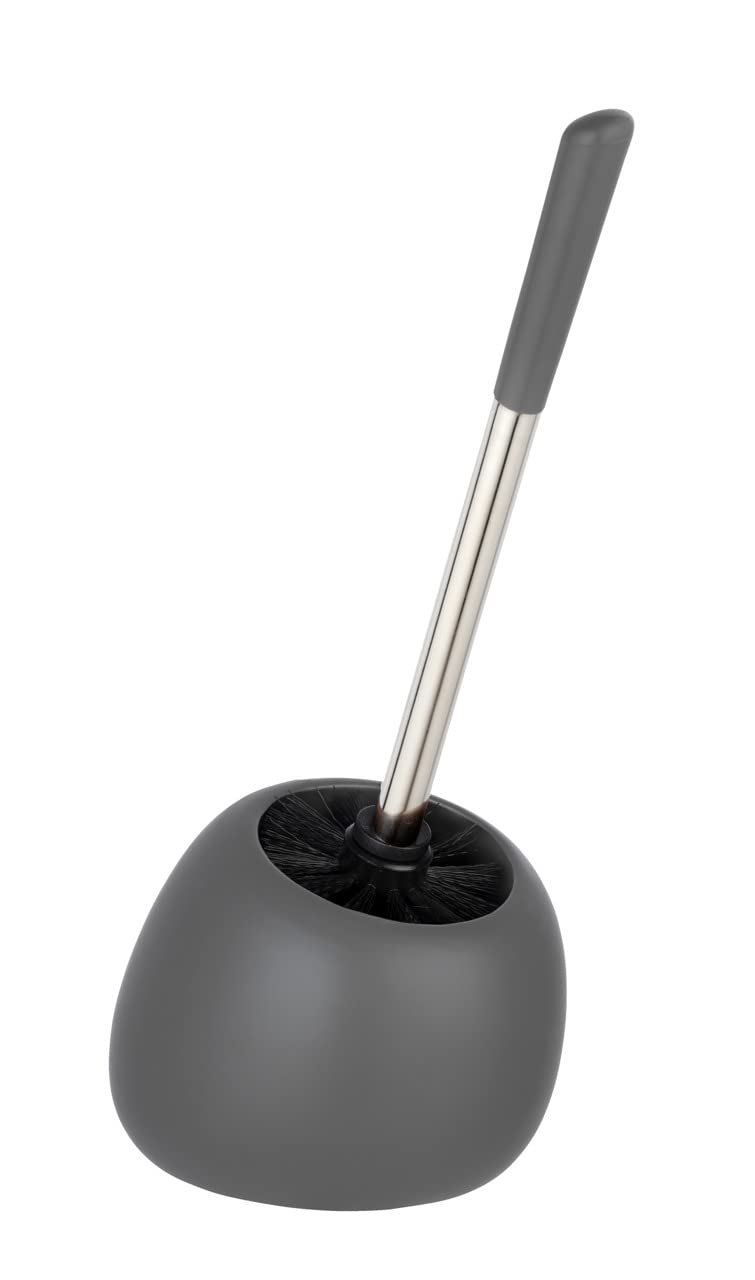 WENKO Polaris Toilet Brush Set – Matt Grey Ceramic Holder for Bathroom
