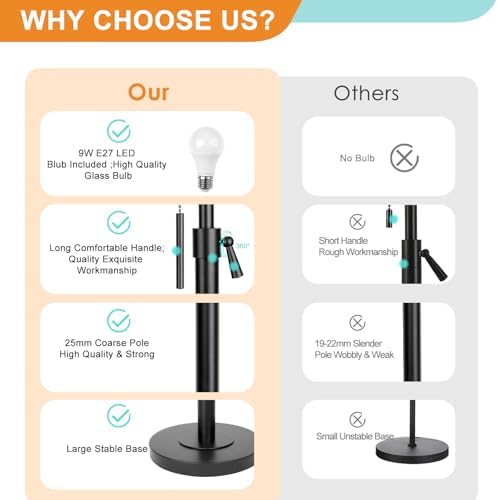 Modern Floor Lamp | Height Adjustable Standing Lamp with Bulb