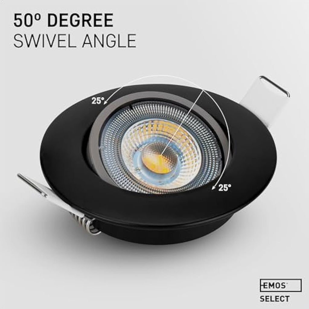 EMOS LED Recessed Ceiling Spotlights - 5W 6500K Cold White Black, 6 Pack