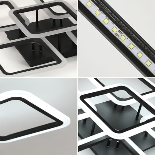 Comely Modern LED Ceiling Light – 61W 5-Square Black Chandelier 6500K