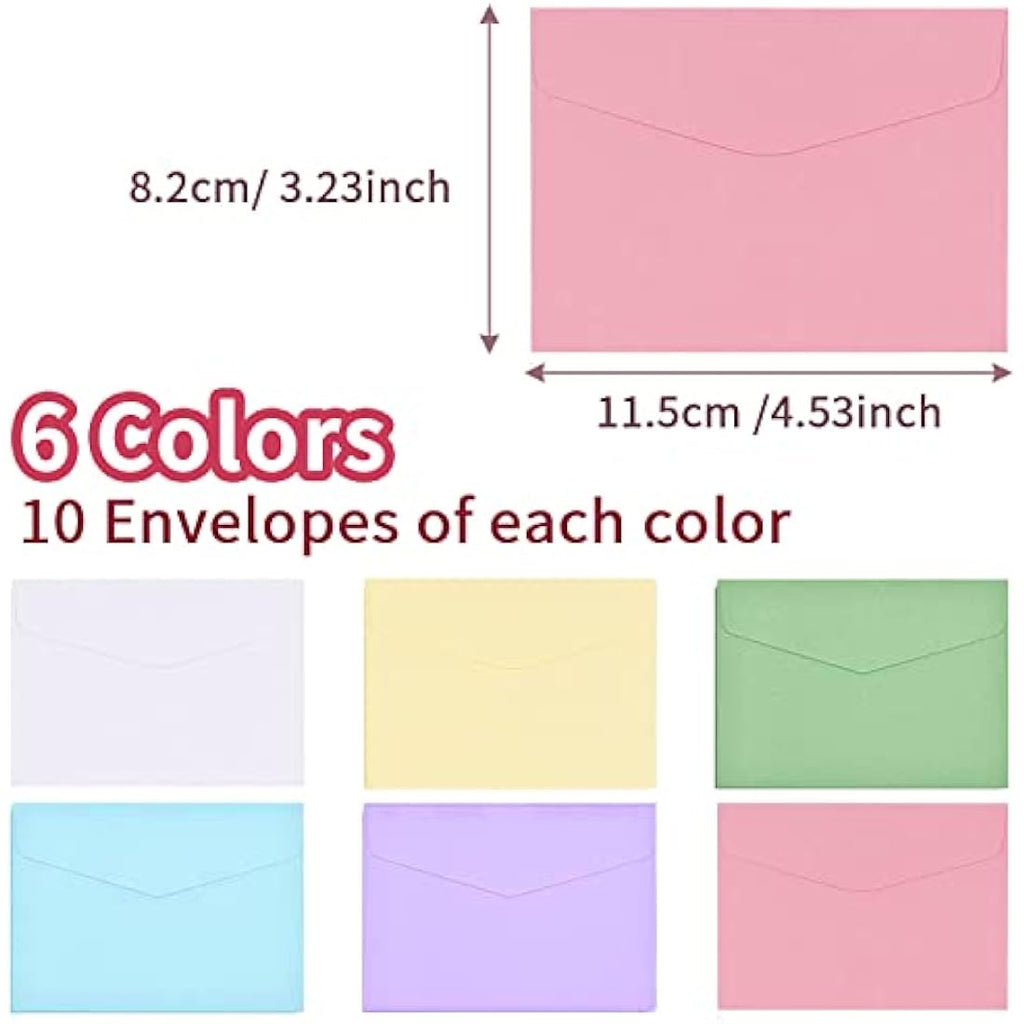 60 Pcs Mini Colored Envelopes – Tiny DIY Cardboard Envelopes