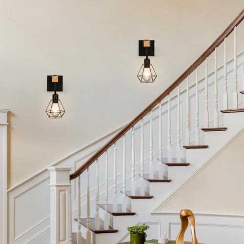 FORCOSO Industrial Wood Wall Sconce 2-Pack | Vintage Black E27 Lamp