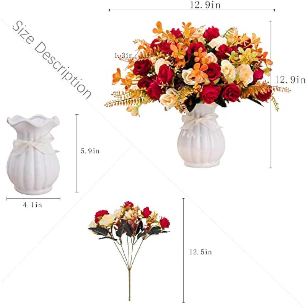 Jolof Store Artificial Silk Rose Arrangement with Ceramic Vase – Red