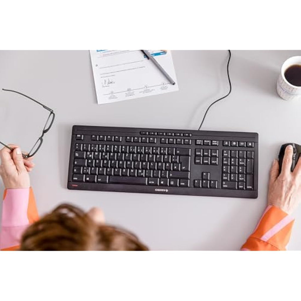 CHERRY STREAM Wired Keyboard – Spanish QWERTY – Whisper-Quiet Black