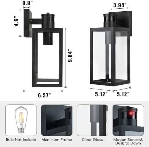 Aranzyec Motion Sensor Outdoor Wall Lights | 2-Pack Dusk to Dawn Sconce