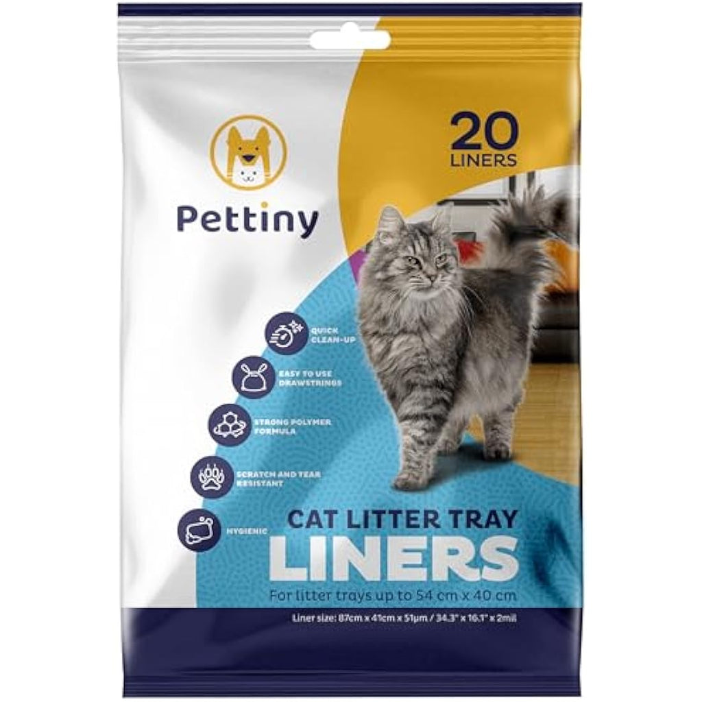 Pettiny Cat Litter Tray Liners – 20 Pack Scratch Resistant Drawstring Bags
