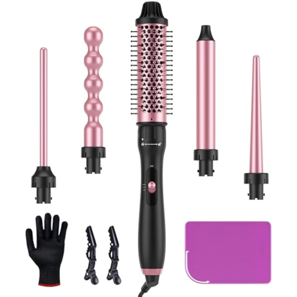 LANDOT 5-in-1 Curling Wand Set | Ceramic Interchangeable Barrels & Brush