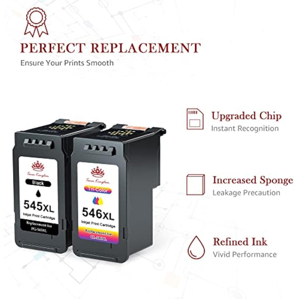 Toner Kingdom PG-545XL CL-546XL Ink Cartridges for Canon Pixma – 2 Pack
