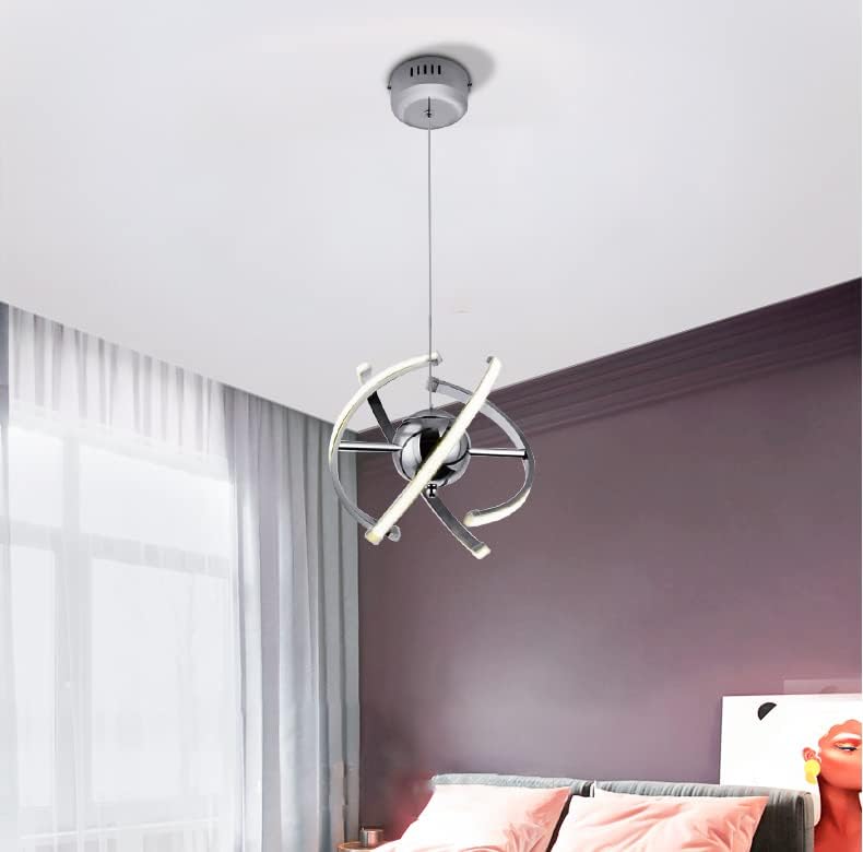 ELINKUME Modern LED Pendant Light – 26W Adjustable Chrome Chandelier