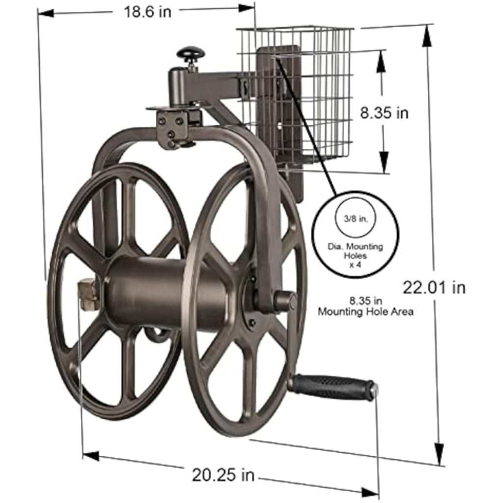 Liberty Garden Steel Hose Reel – 125ft Capacity Bronze Powder Coat
