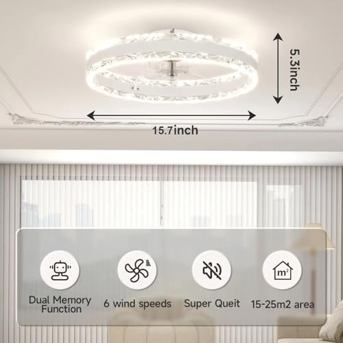 VOLISUN 40cm Smart LED Ceiling Fan with Light and Remote – White