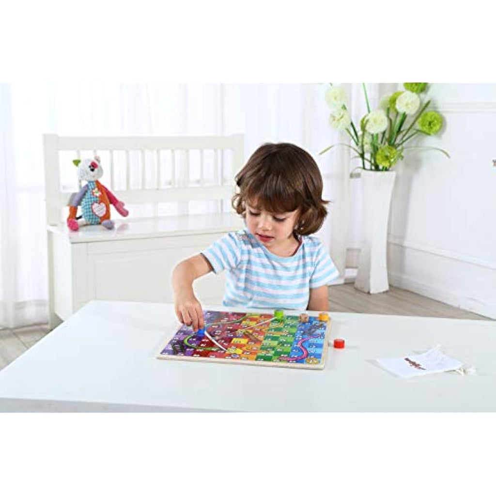 The Wooden Toy Factory 2-in-1 Snakes & Ladders Wooden Board Game