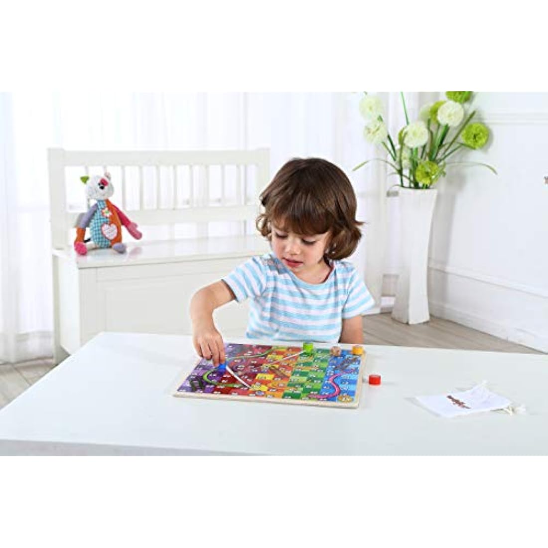 The Wooden Toy Factory 2-in-1 Snakes & Ladders Wooden Board Game