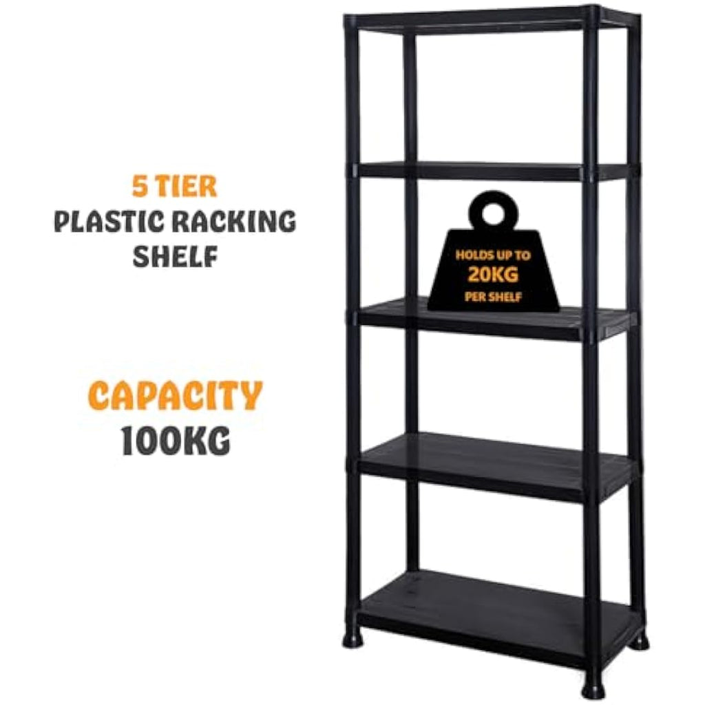 5 Tier Plastic Shelving Unit – Heavy Duty Garage Storage