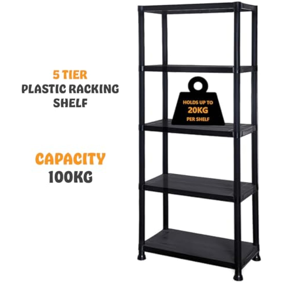 5 Tier Plastic Shelving Unit – Heavy Duty Garage Storage
