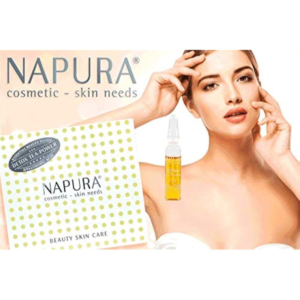 NAPURA Detox Tea Power Ampoules | Hyaluronic Face Serum for Dry Skin