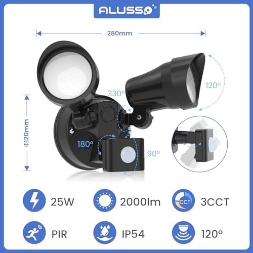 ALUSSO LIGHTING 25W LED Security Light | Motion Sensor Outdoor IP54