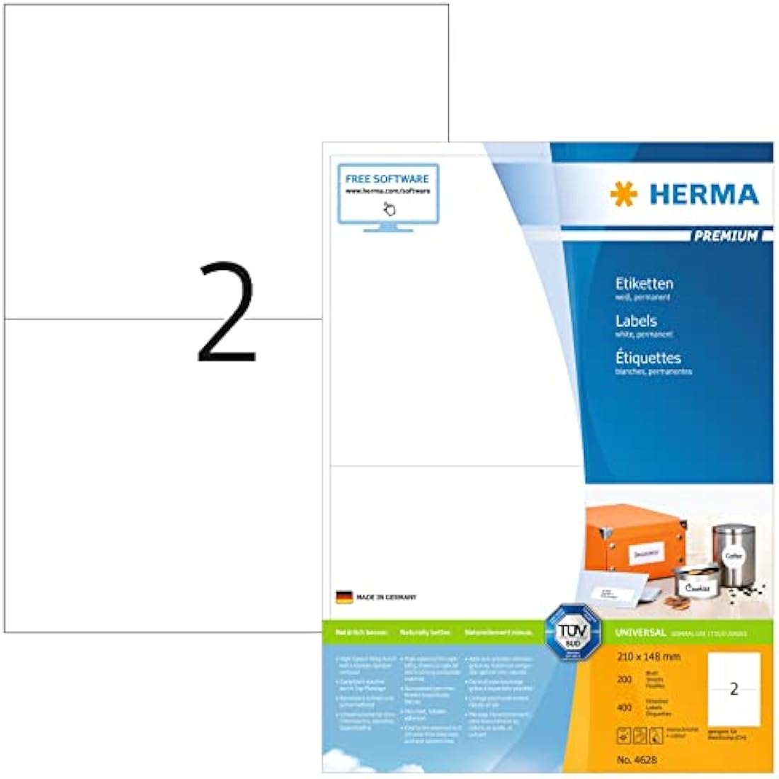 HERMA A4 Shipping Labels | 210x148mm White Adhesive Parcel Stickers | 400pk