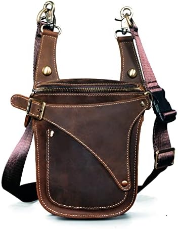 Le'aokuu Mens Genuine Leather Motorcycle Drop Leg Bag | Waist Pack