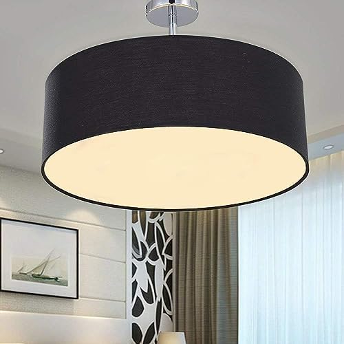 SPARKSOR Modern Black Drum Fabric Pendant Light - 3-Bulb Flush Mount