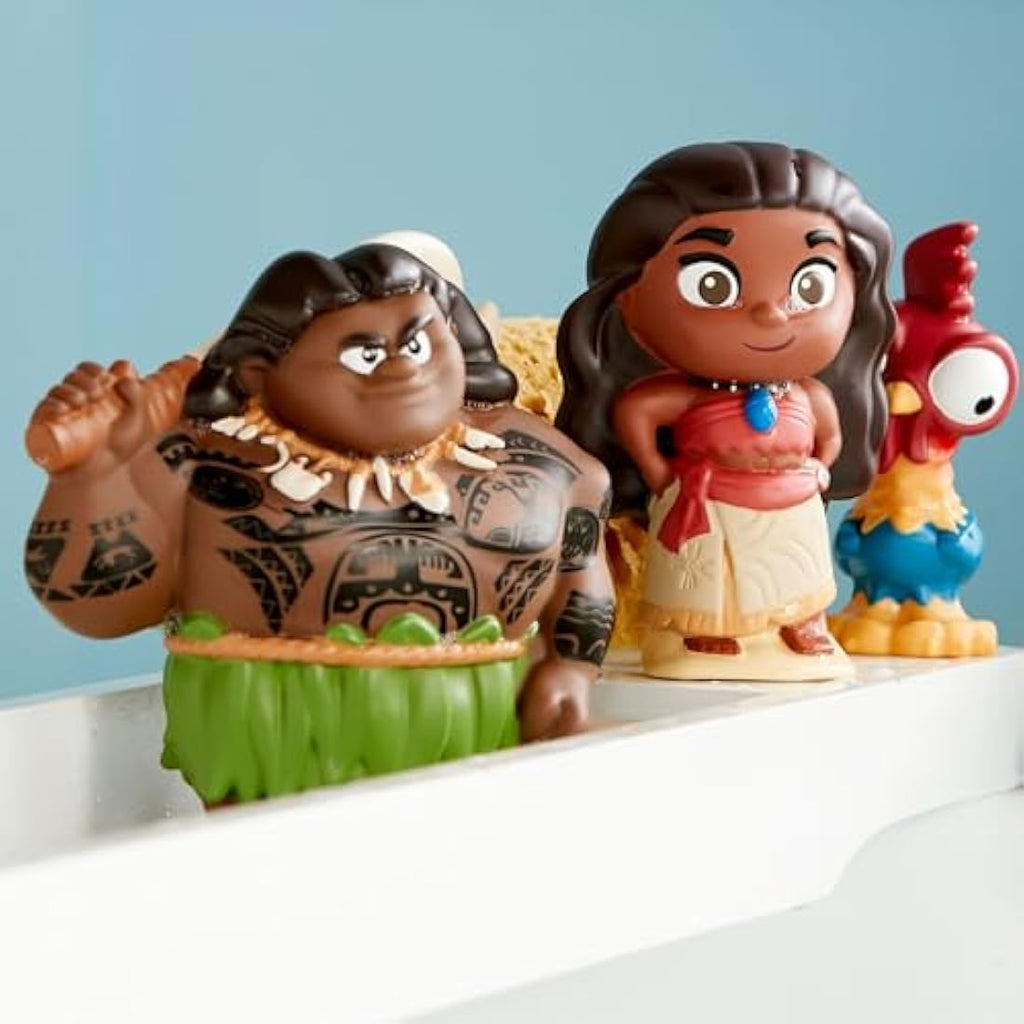 Disney Moana Bath Toy Set - 5 Character Figures with Storage Bucket