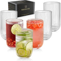 TKNO Ribbed Highball Glasses – 410ml Origami Style Fluted Tumblers, Set of 6