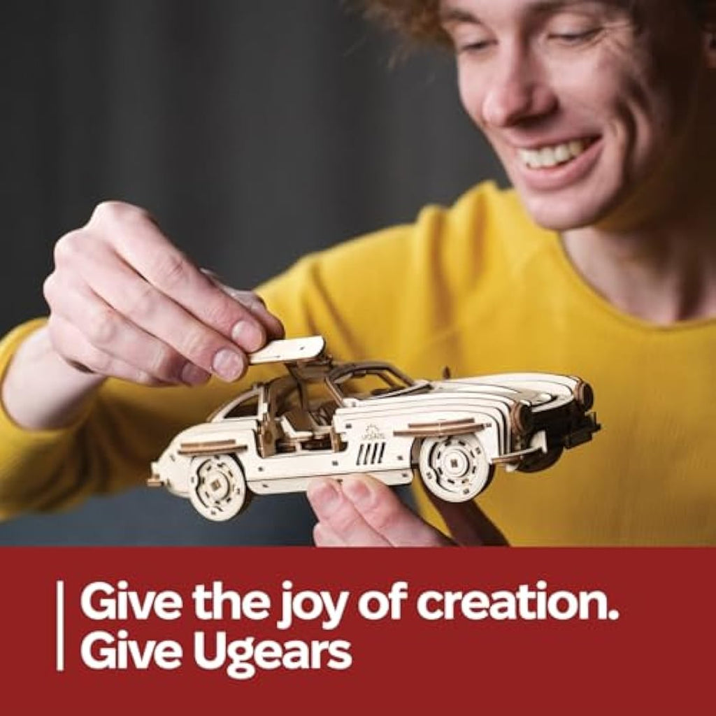 UGEARS Winged Sports Coupe 3D Wooden Puzzle – 1:24 Scale Model Car Kit
