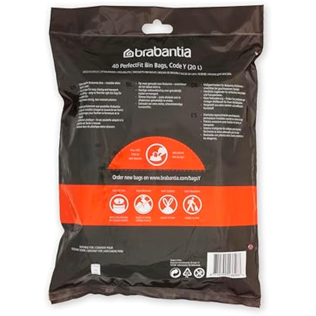 Brabantia PerfectFit Bin Liners Size Y | 20L White Trash Bags (40 Pack)