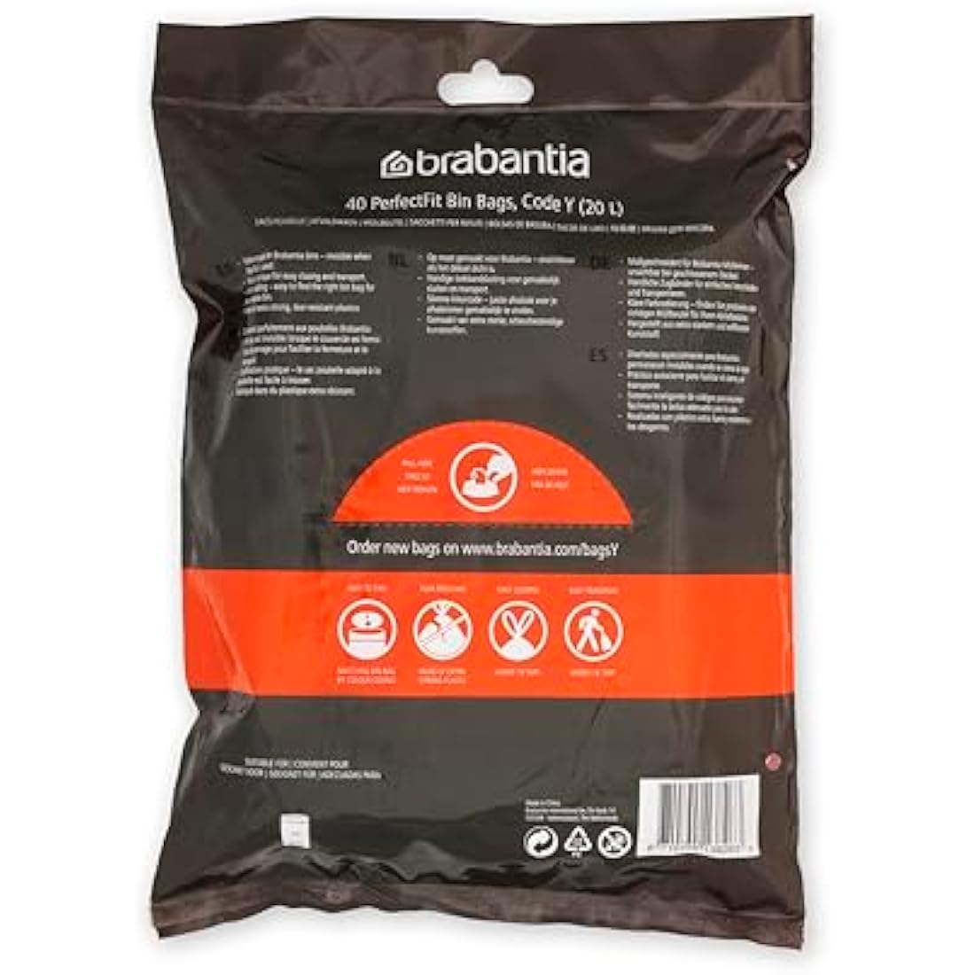 Brabantia PerfectFit Bin Liners Size Y | 20L White Trash Bags (40 Pack)