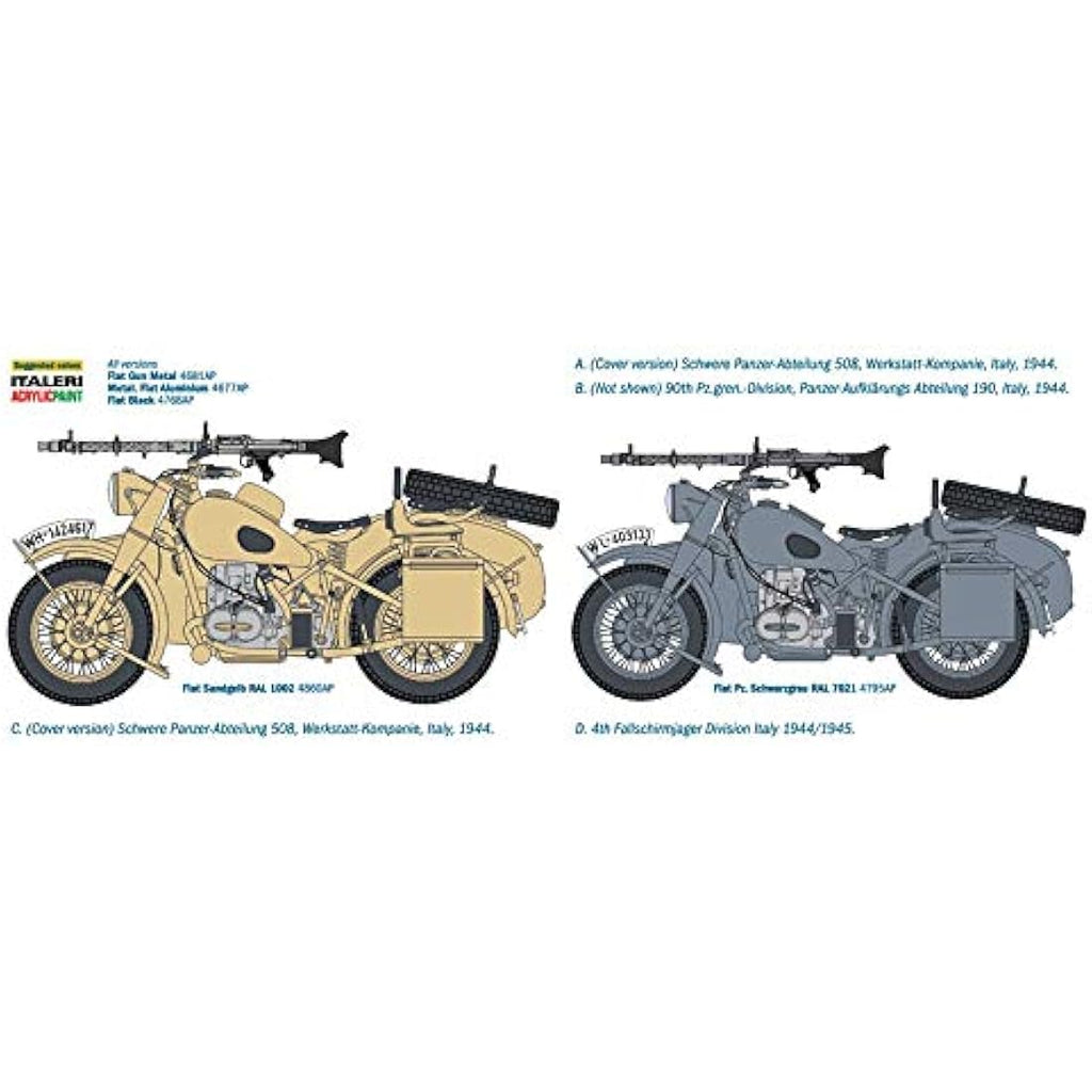 Italeri German Military Motorcycle with Sidecar - 1:9 Scale Model Kit