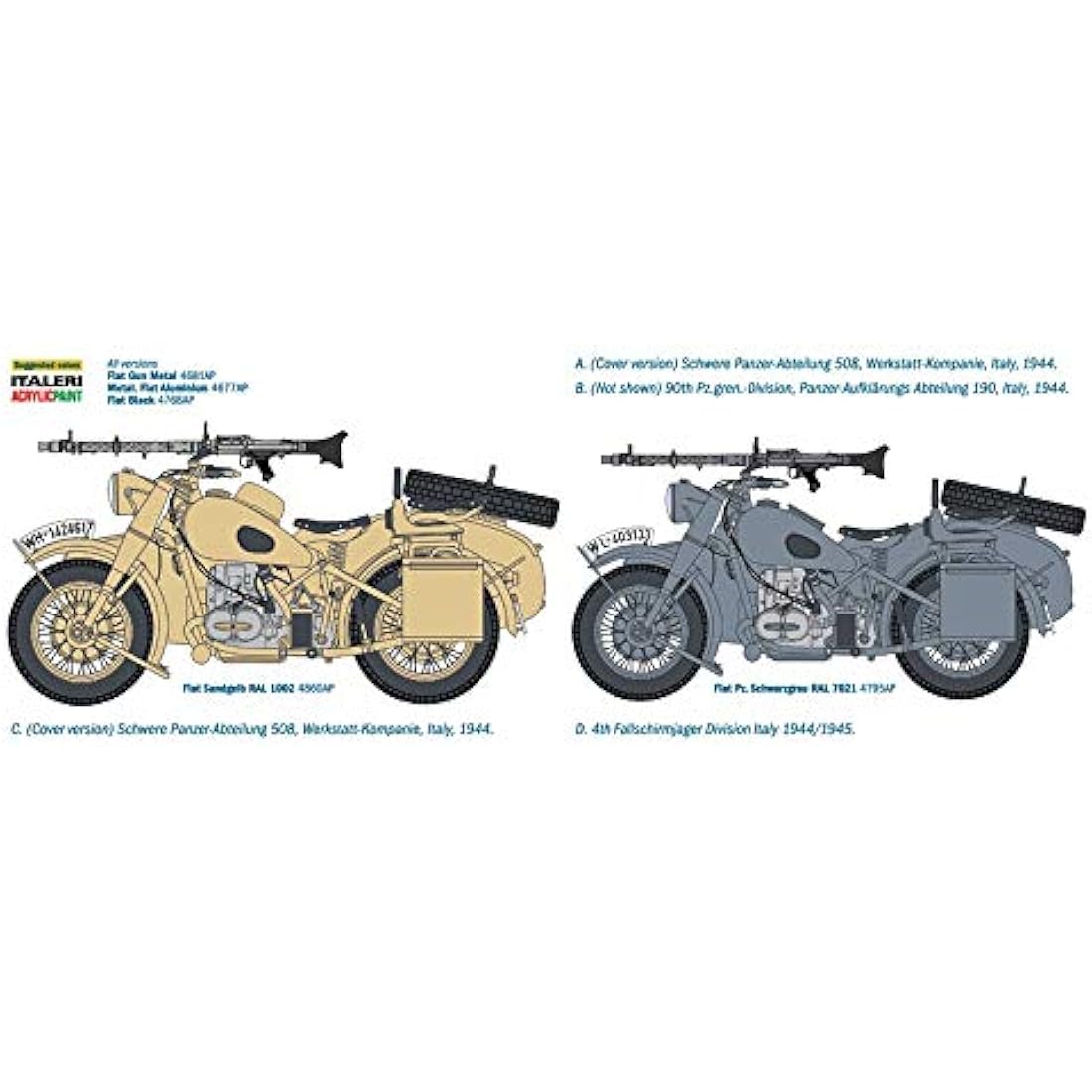 Italeri German Military Motorcycle with Sidecar - 1:9 Scale Model Kit