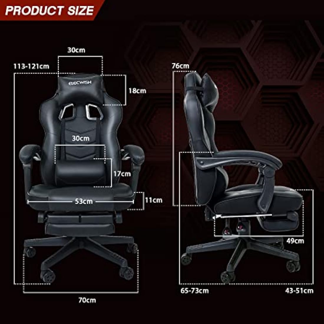 Fullwatt Gaming Chair with Footrest and Massage Lumbar - PU Leather Black