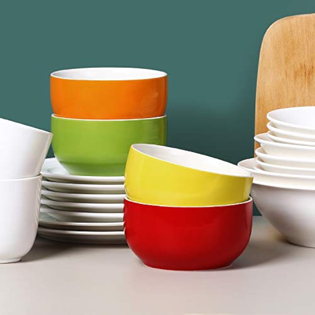 LIFVER 20oz Porcelain Soup Bowls – 4 Pack Multicolour Cereal Bowls