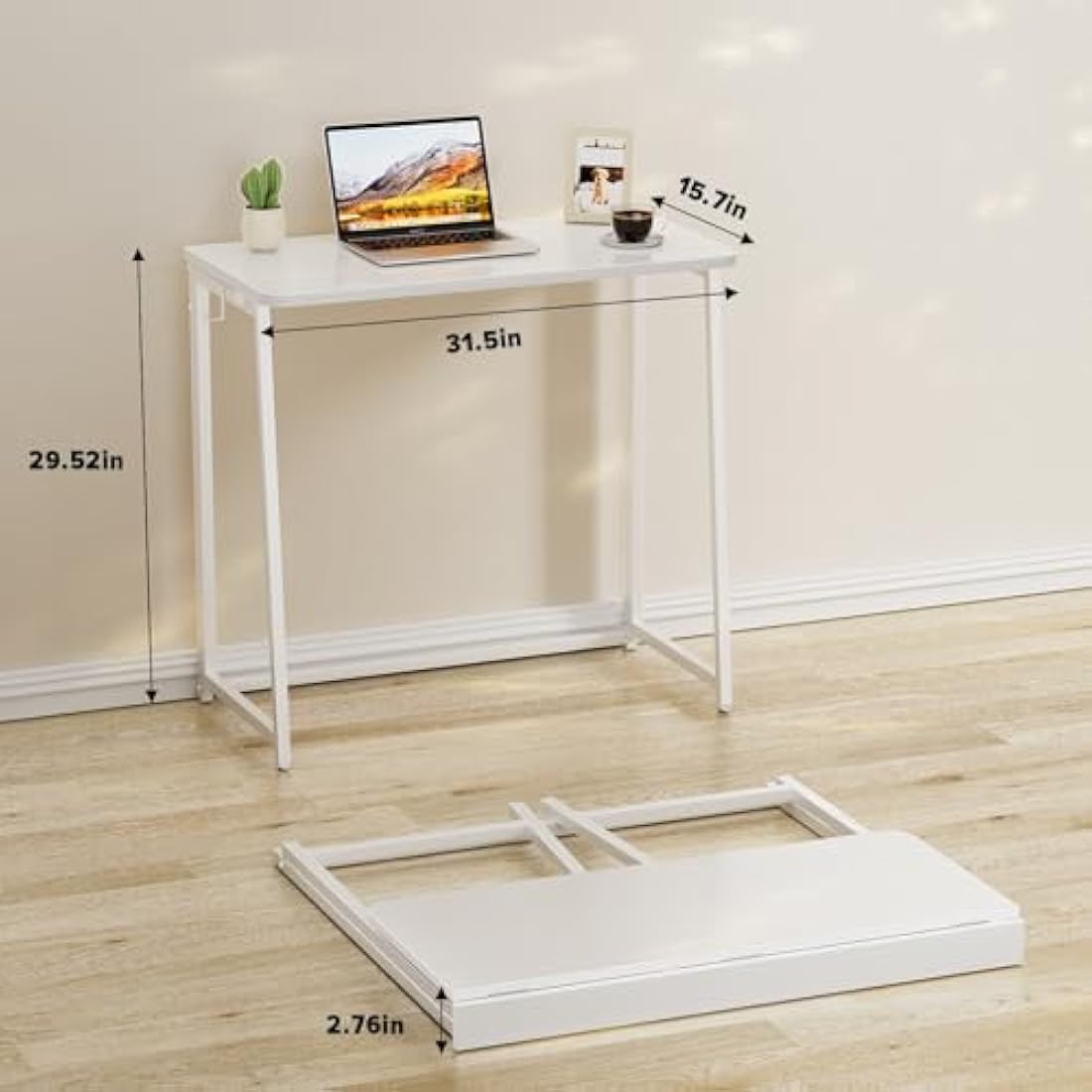 WOHOMO Folding Desk | 80cm Small Portable Wooden Writing Table - White