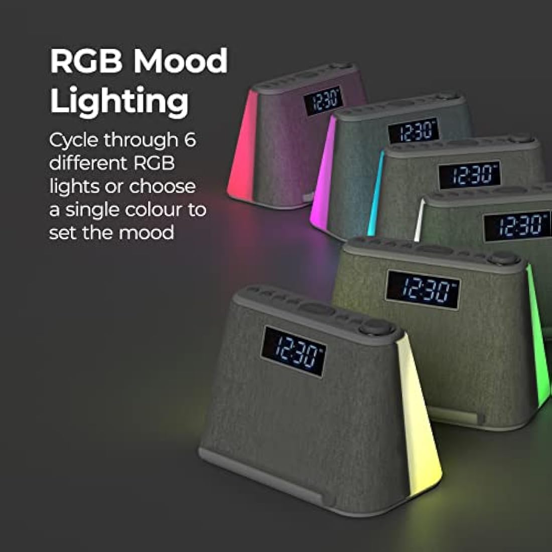 i-box Bedside Alarm Clock | Wireless Charger, Bluetooth Speaker & Night Light