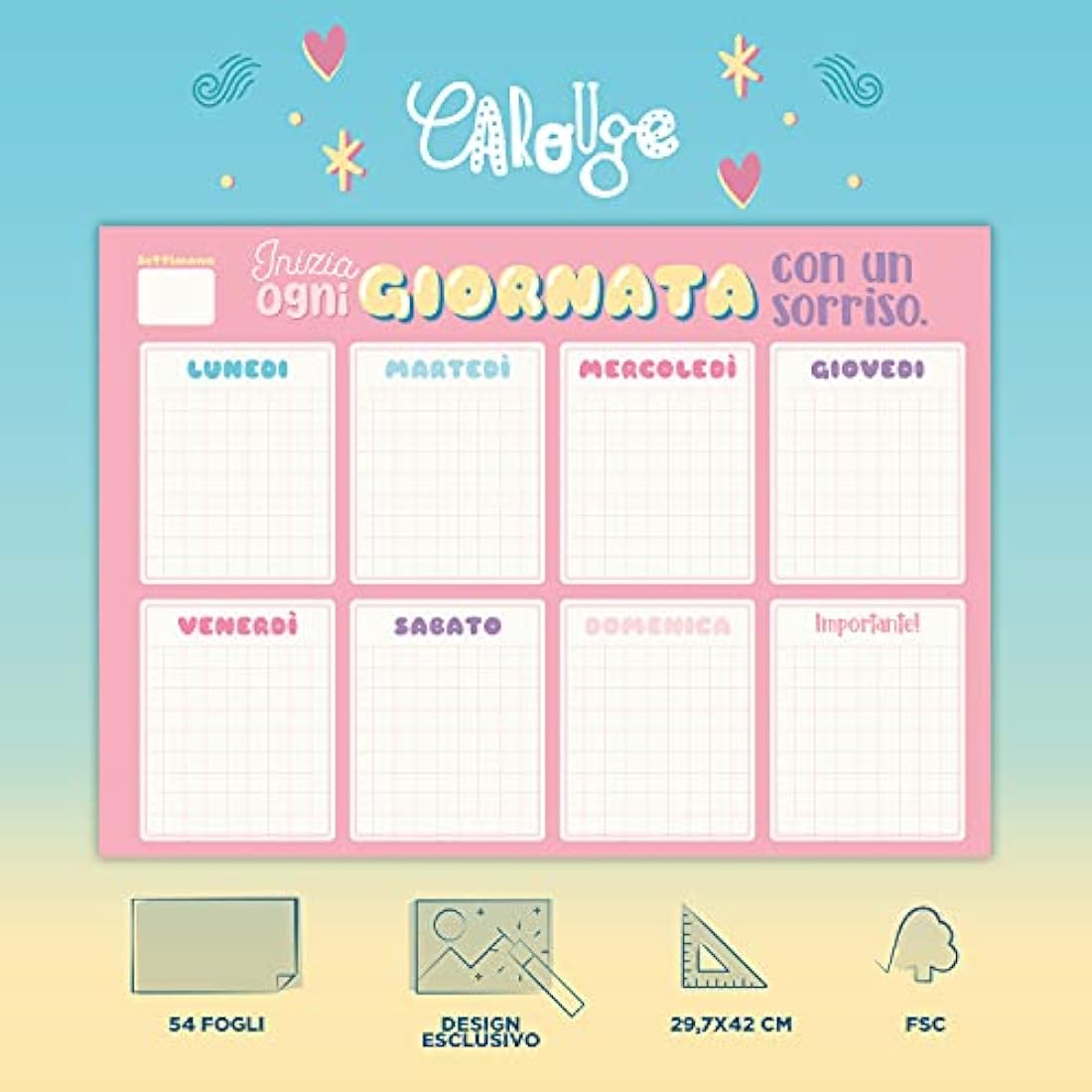 Grupo Erik Carouge Weekly Planner A3 - Italian Desk Calendar Notepad