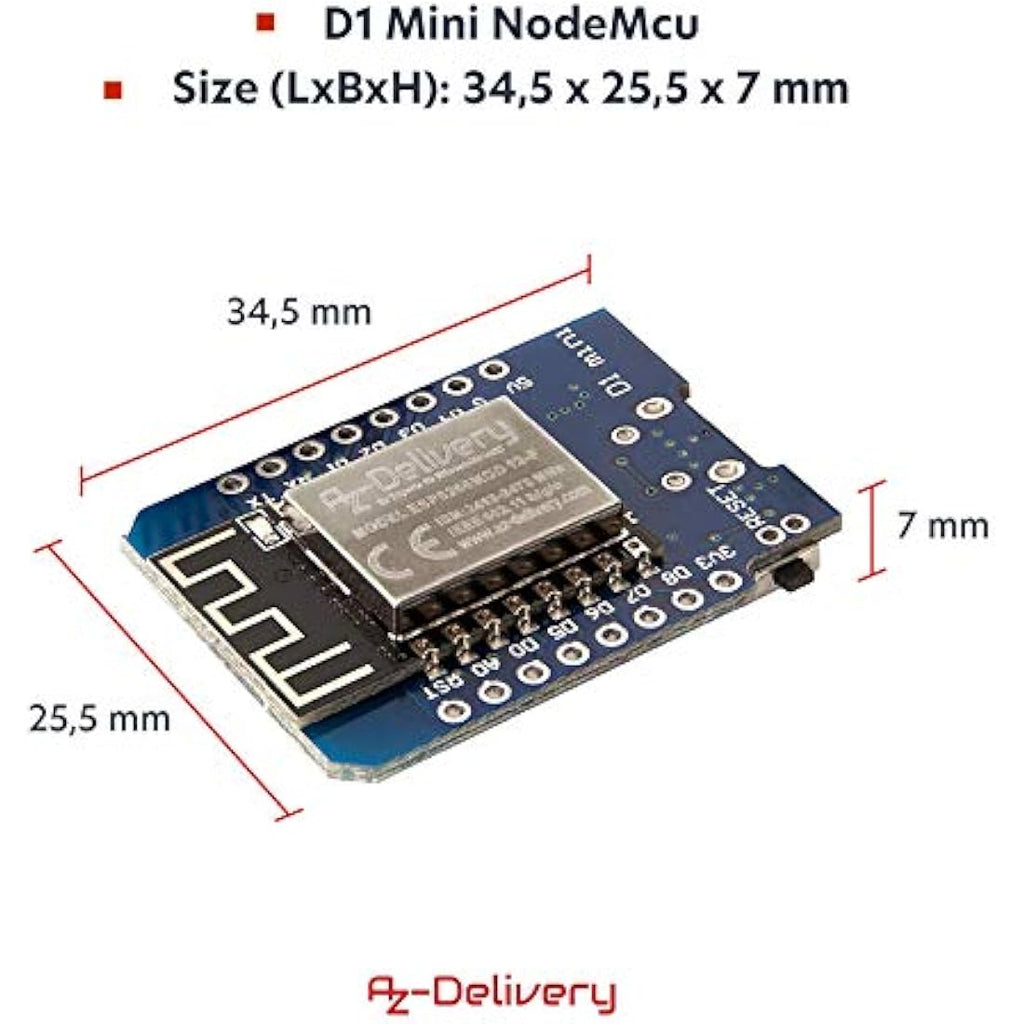AZDelivery D1 Mini NodeMcu WiFi Board ESP8266-12F CH340G - 5 Pack