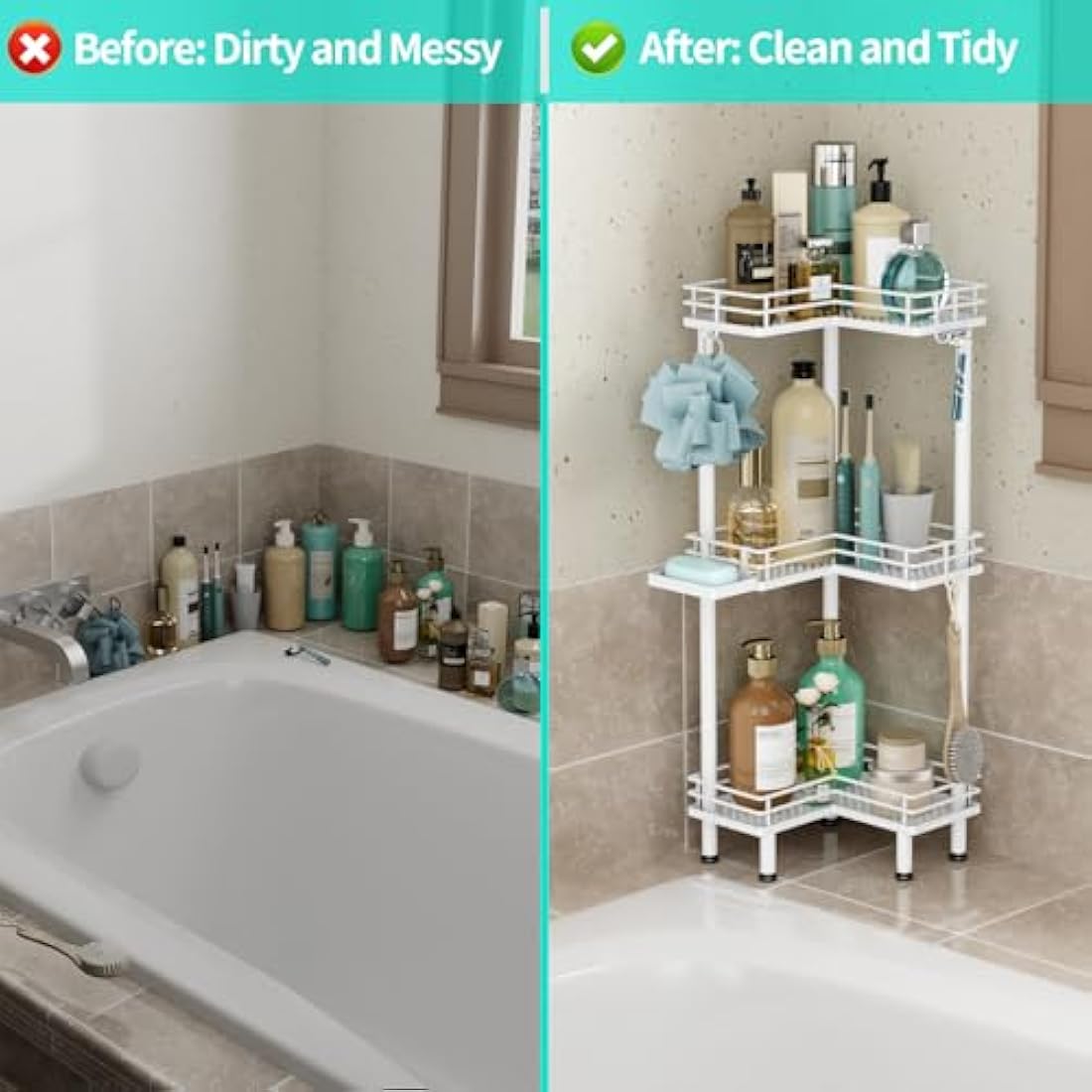 HapiRm 3-Tier Corner Shower Caddy | Stainless Steel Freestanding Storage