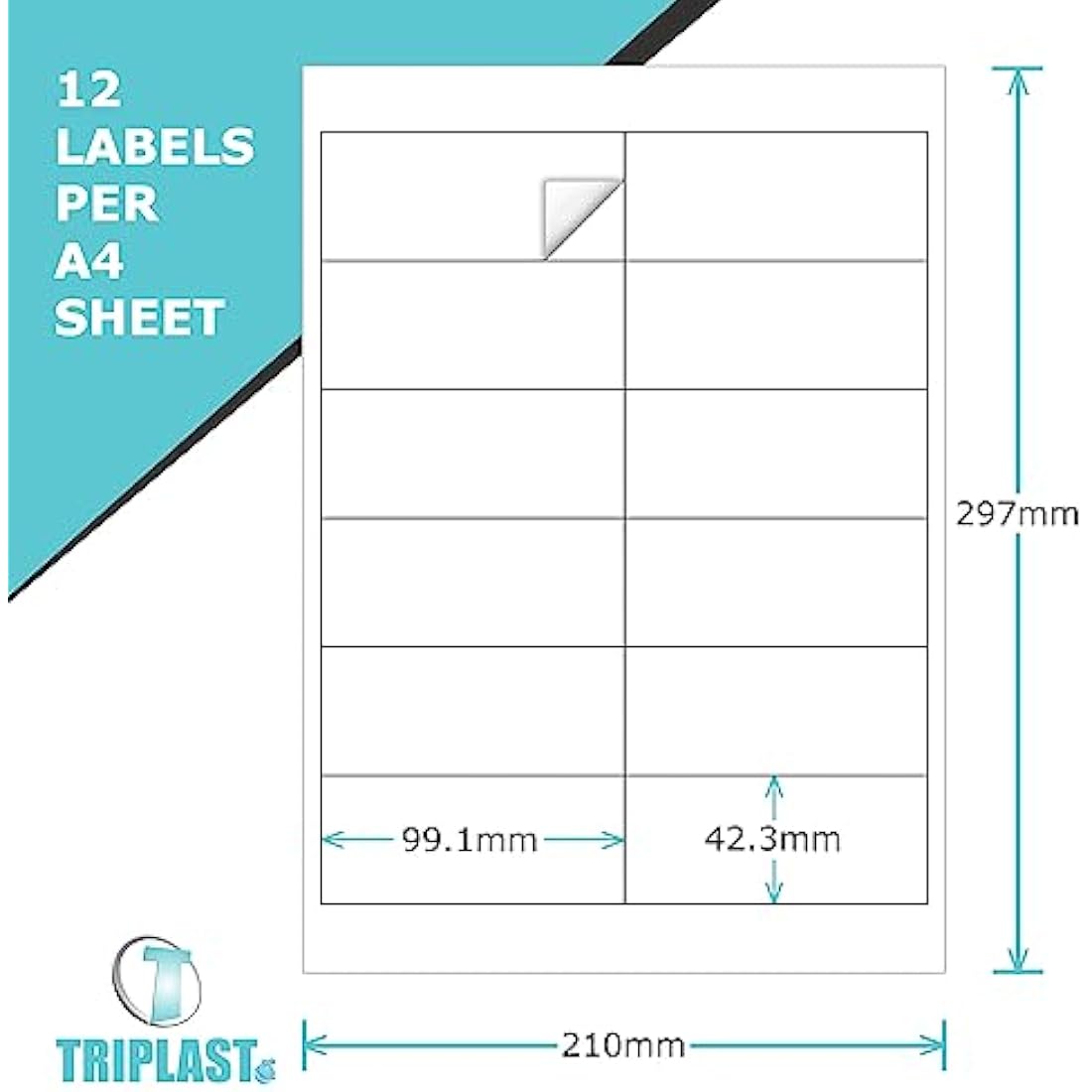 Triplast A4 Multipurpose Labels | 12 Per Sheet | 100 Sheets White Adhesive