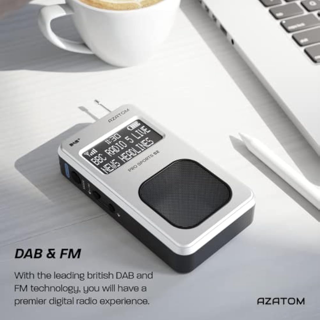 Azatom Pro Sports S2 Portable DAB/DAB+ & FM Radio with Earphones - Silver