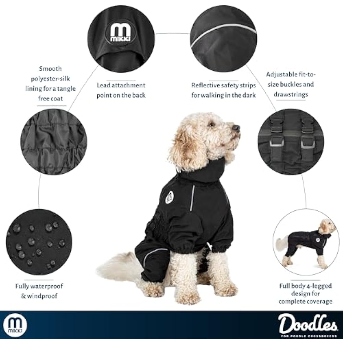 Mikki Doodles Full Body Dog Raincoat – Waterproof & Anti-Tangle Lining
