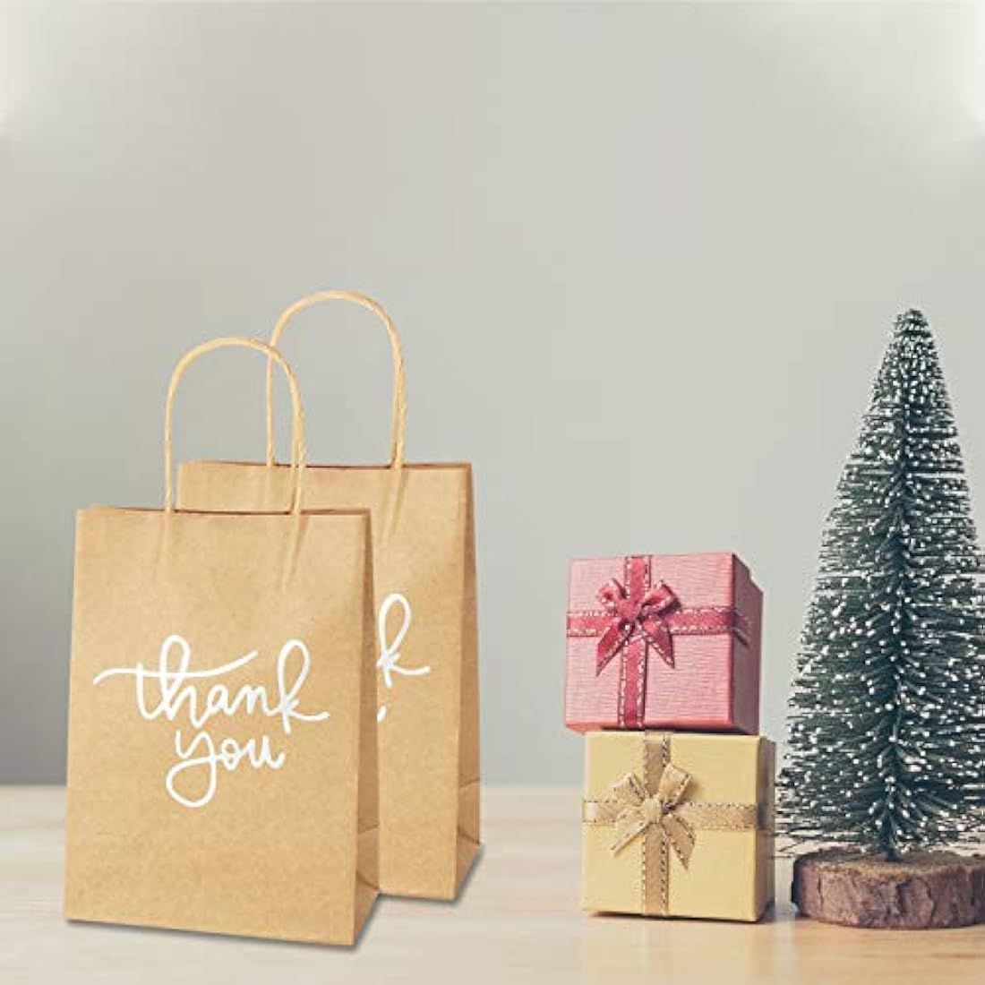 24 Pack Silver Kraft Paper Thank You Gift Bags with Handles