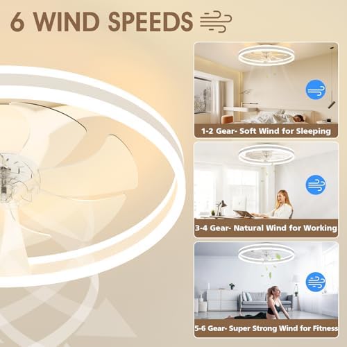 NIORSUN 60cm Smart LED Ceiling Fan with Light | 6-Speed Silent White