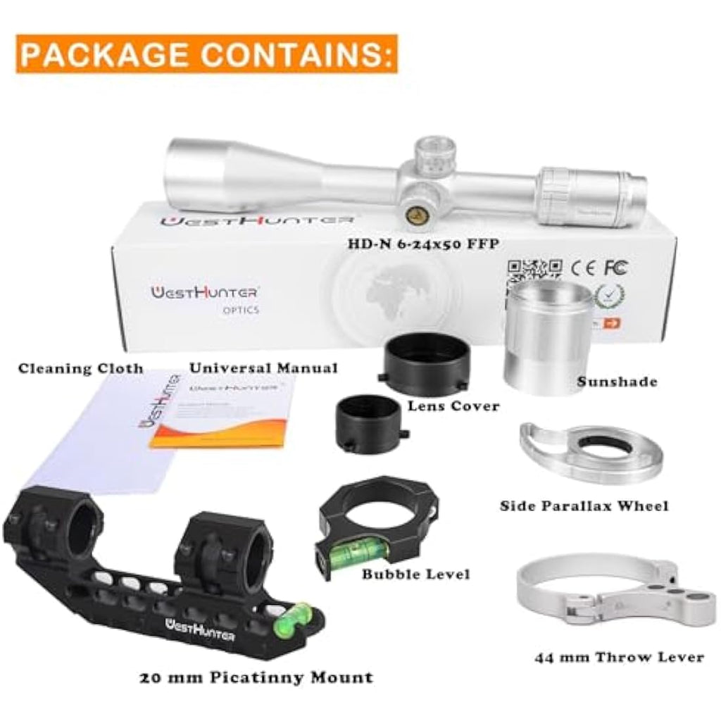 WestHunter HD-N 6-24x50 FFP Riflescope | 30mm Tube Tactical Scope